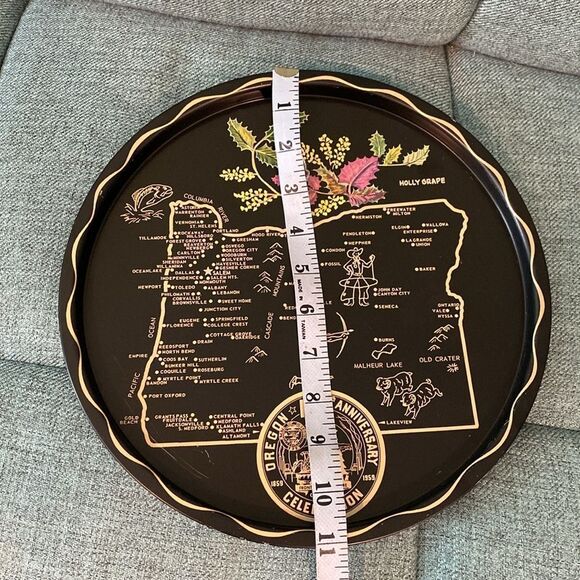 Oregon State Map Vintage Metal Serving Trays | Black and Gold w/ Rhododendron - Picture 9 of 9